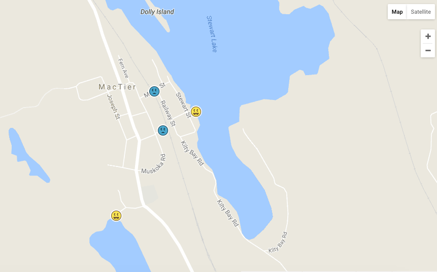 google map of geocaches near MacTier