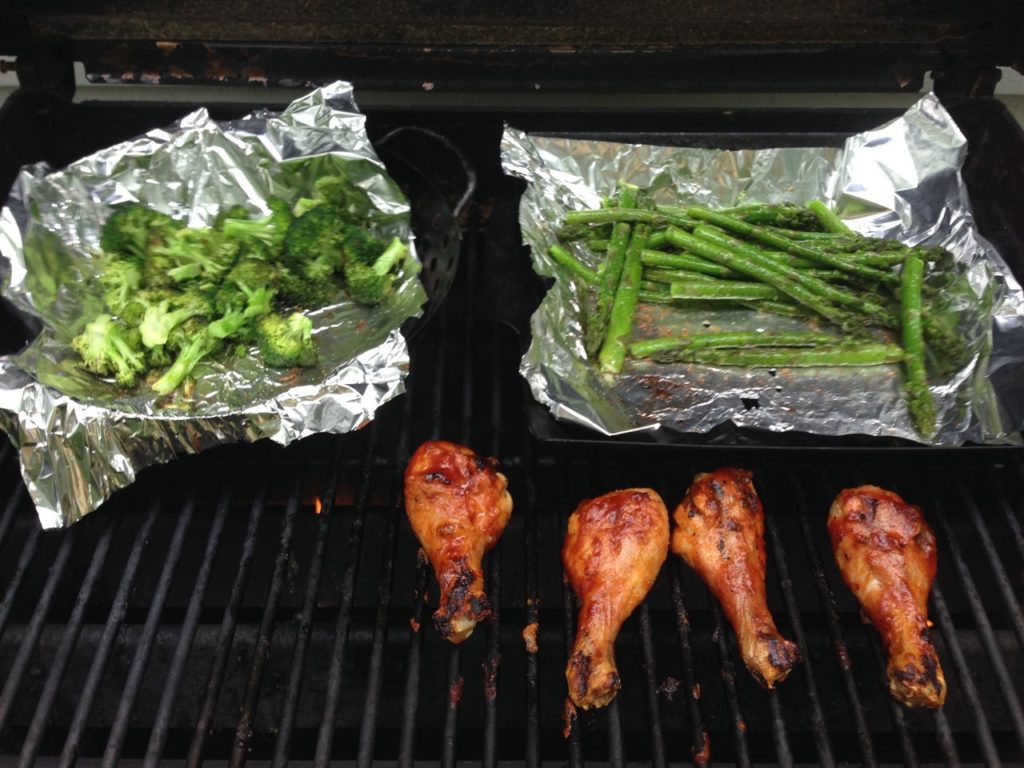 Chicken and Green Vegetables on barbecue