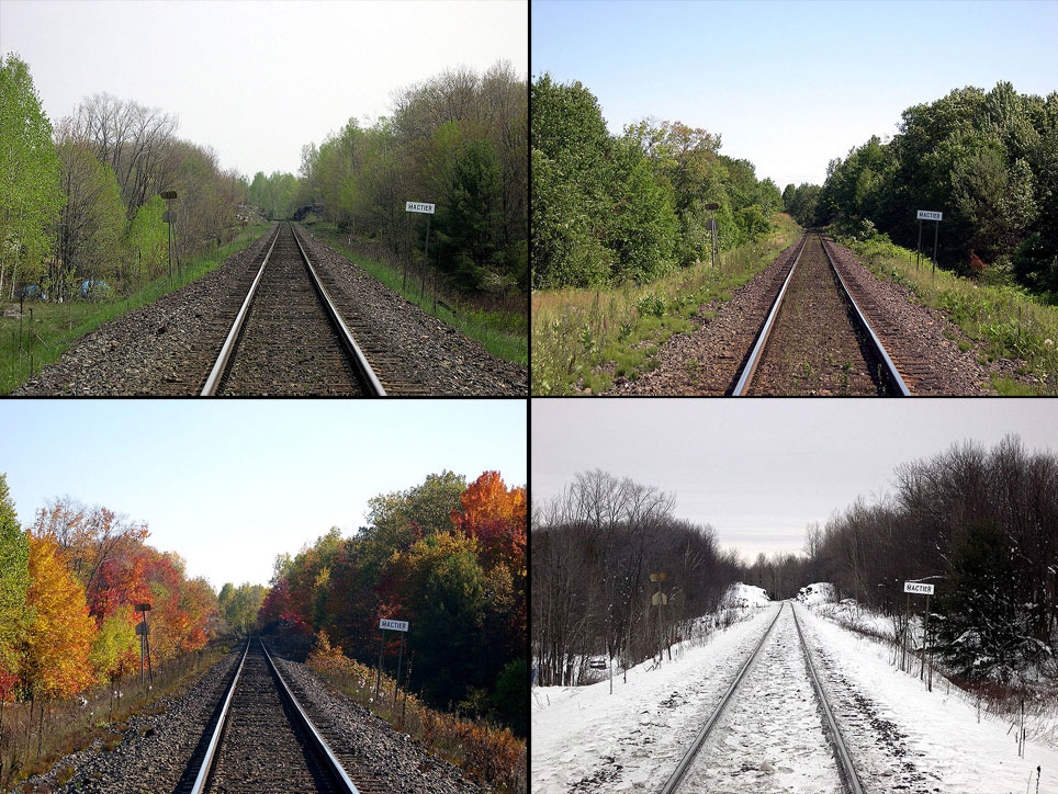 montage of railway tracks in 4 seasons