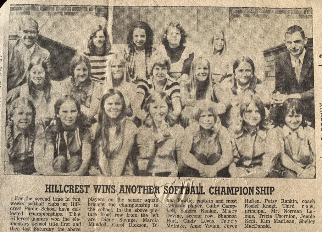 newspaper clipping of softball team